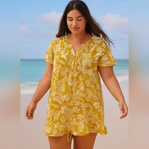 DEBENHAMS Cotton Ruffled Tunic Top/ Mini Dress With Waist Ties SZ XL